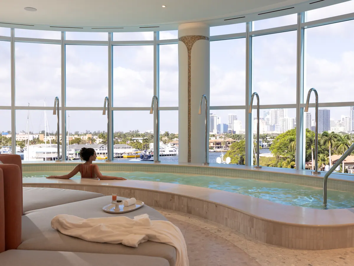 Vitality pool at Zenova Spa overlooking the marina