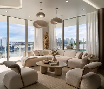 Indigo residence living room with marina views
