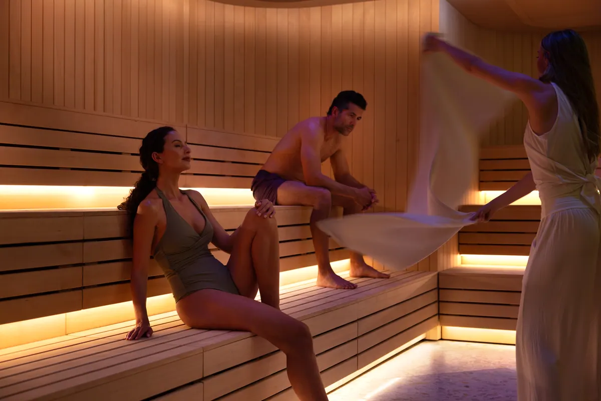 Guests in the ceremonial sauna at Zenova Spa